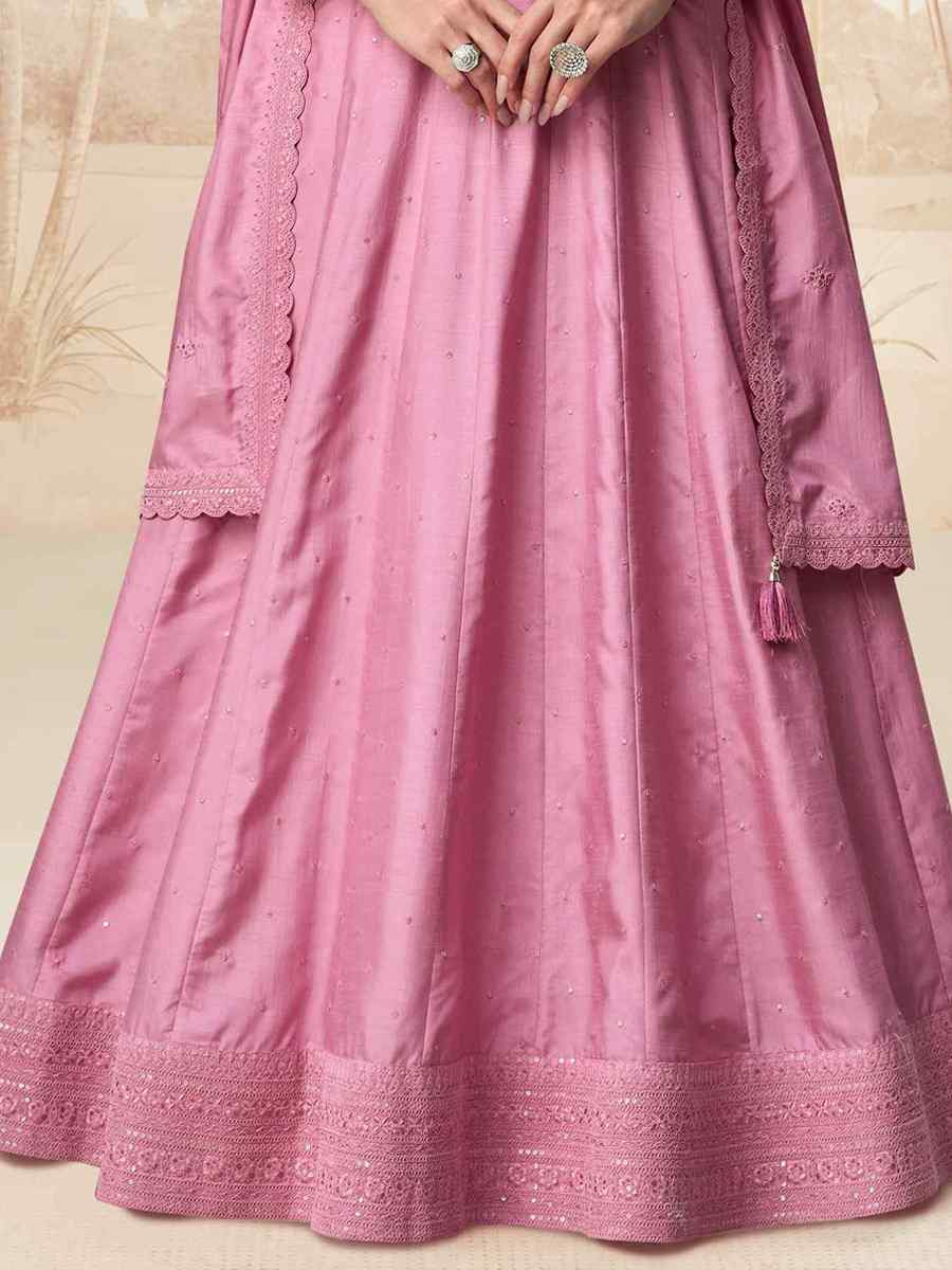 Pink Premium Silk Embroidered Festival Casual Gown