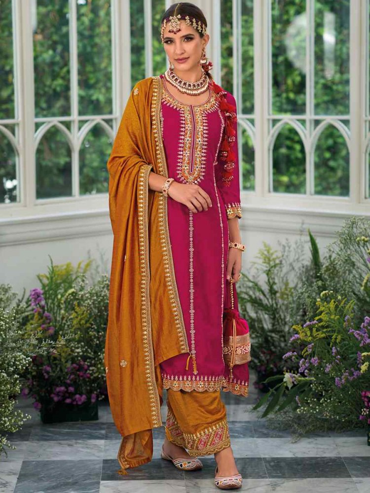 Pink Premium Silk Embroidered Festival Mehendi Ready Patiala Salwar Kameez