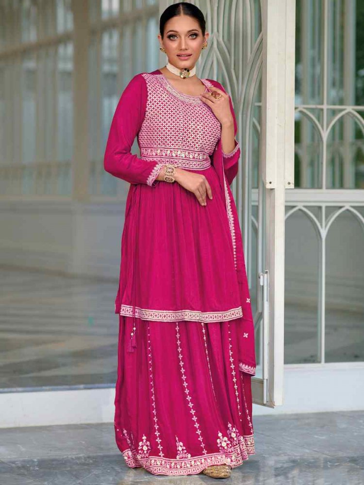 Pink Premium Silk Embroidered Festival Party Ready Sharara Pant Salwar Kameez