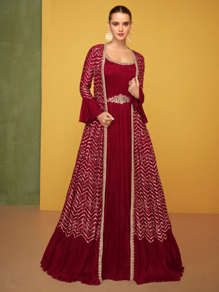Pink Premium Silk Embroidered Festival Wedding Anarkali Salwar Kameez