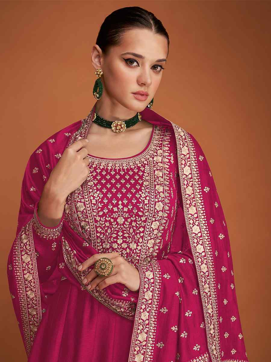 Pink Premium Silk Embroidered Festival Wedding Anarkali Salwar Kameez