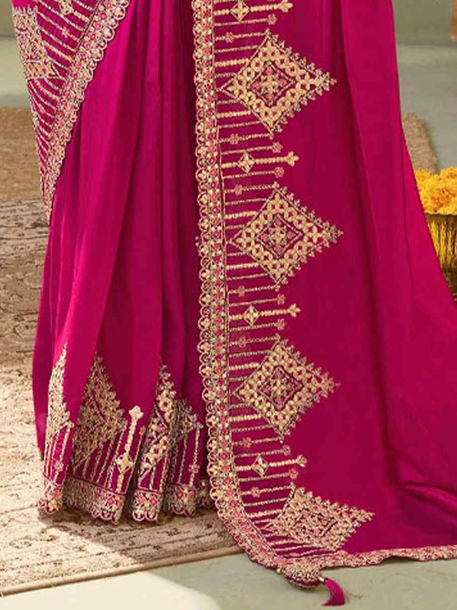 Pink Premium Silk Embroidery Festival Wedding Fancy Classic Heavy Border Saree