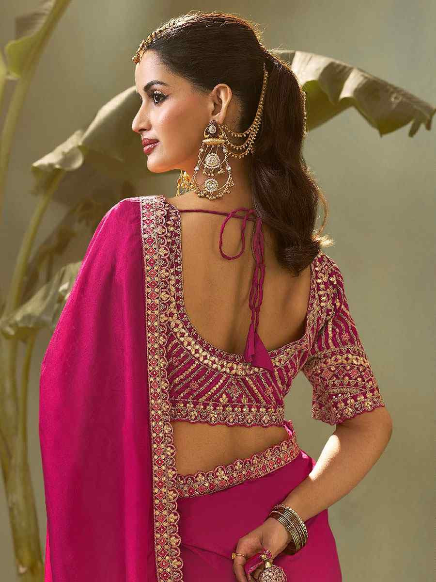 Pink Premium Silk Embroidery Festival Wedding Fancy Classic Heavy Border Saree