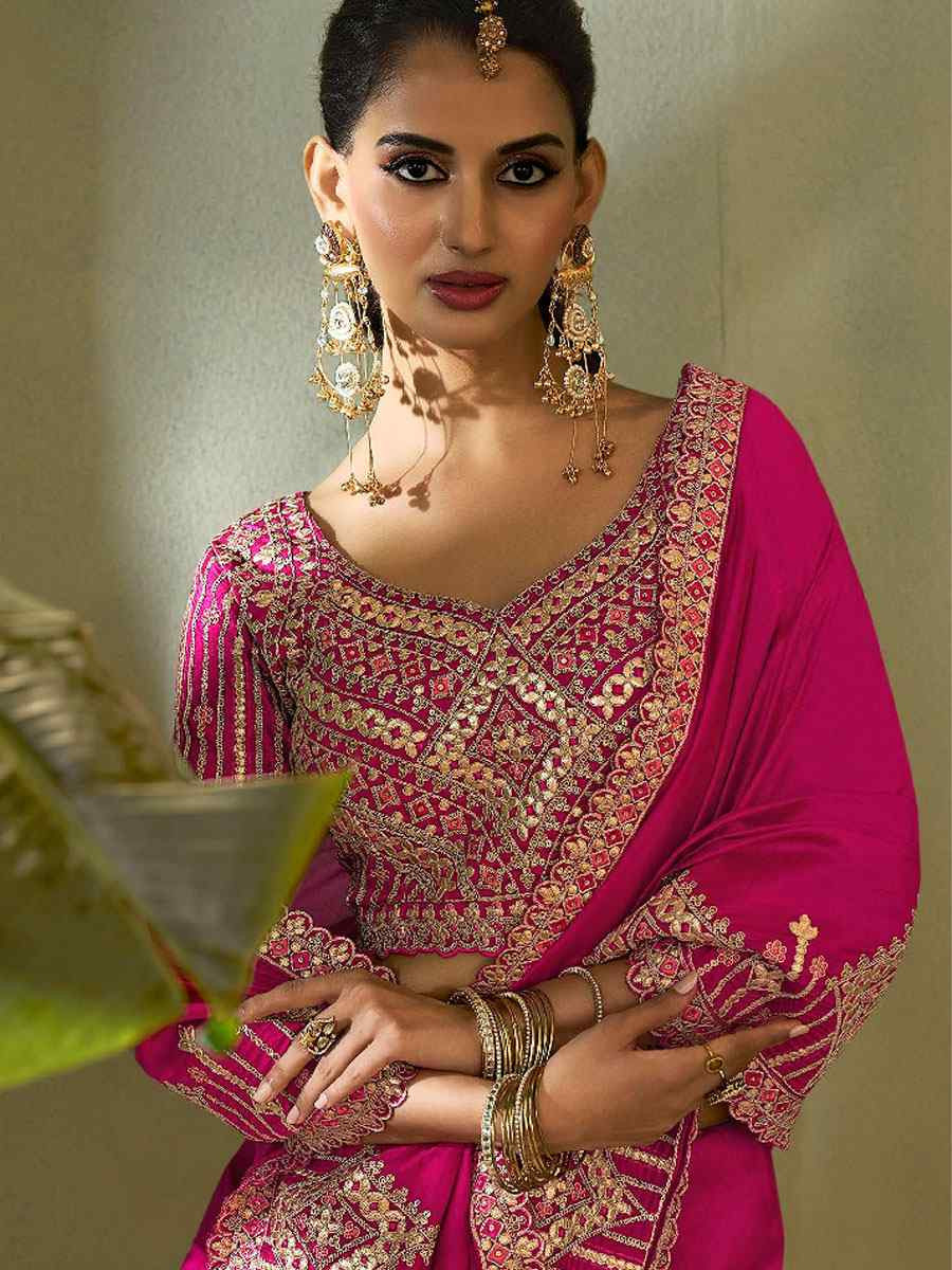 Pink Premium Silk Embroidery Festival Wedding Fancy Classic Heavy Border Saree