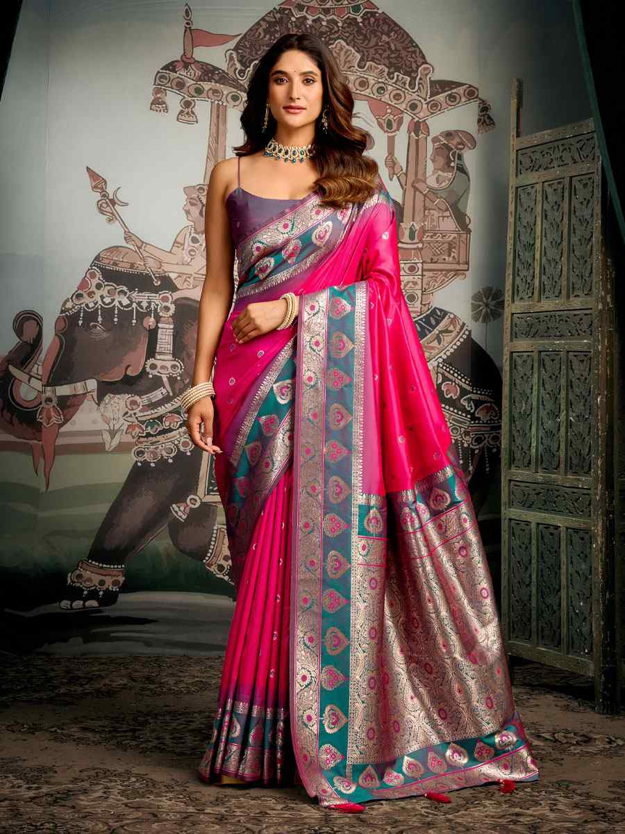 Pink Premium Soft Silk Handwoven Traditional Casual Reception Festival Wedding Fancy Heavy Border Saree