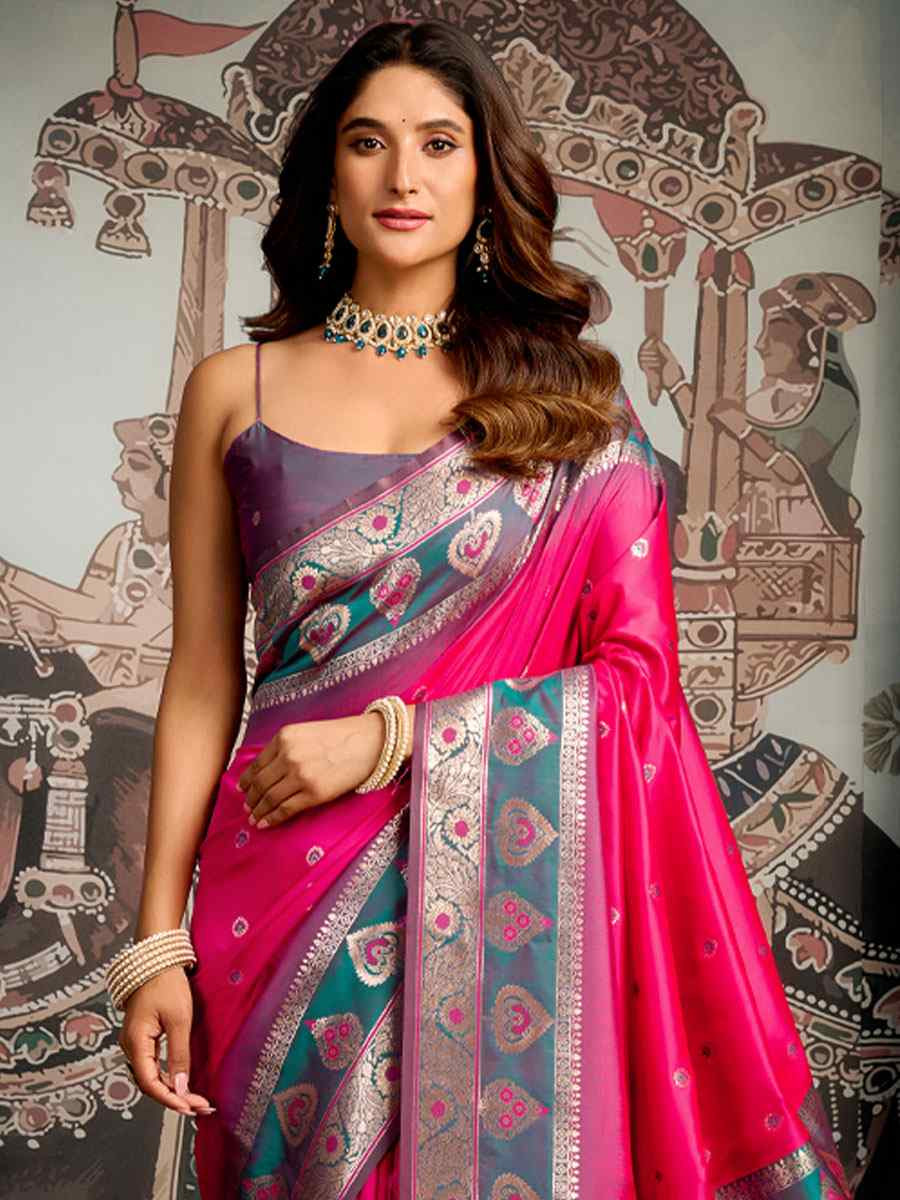 Pink Premium Soft Silk Handwoven Traditional Casual Reception Festival Wedding Fancy Heavy Border Saree
