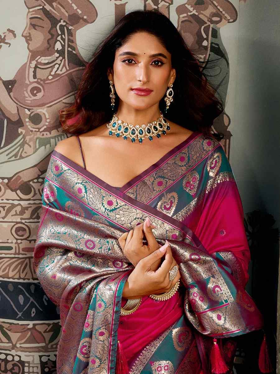 Pink Premium Soft Silk Handwoven Traditional Casual Reception Festival Wedding Fancy Heavy Border Saree