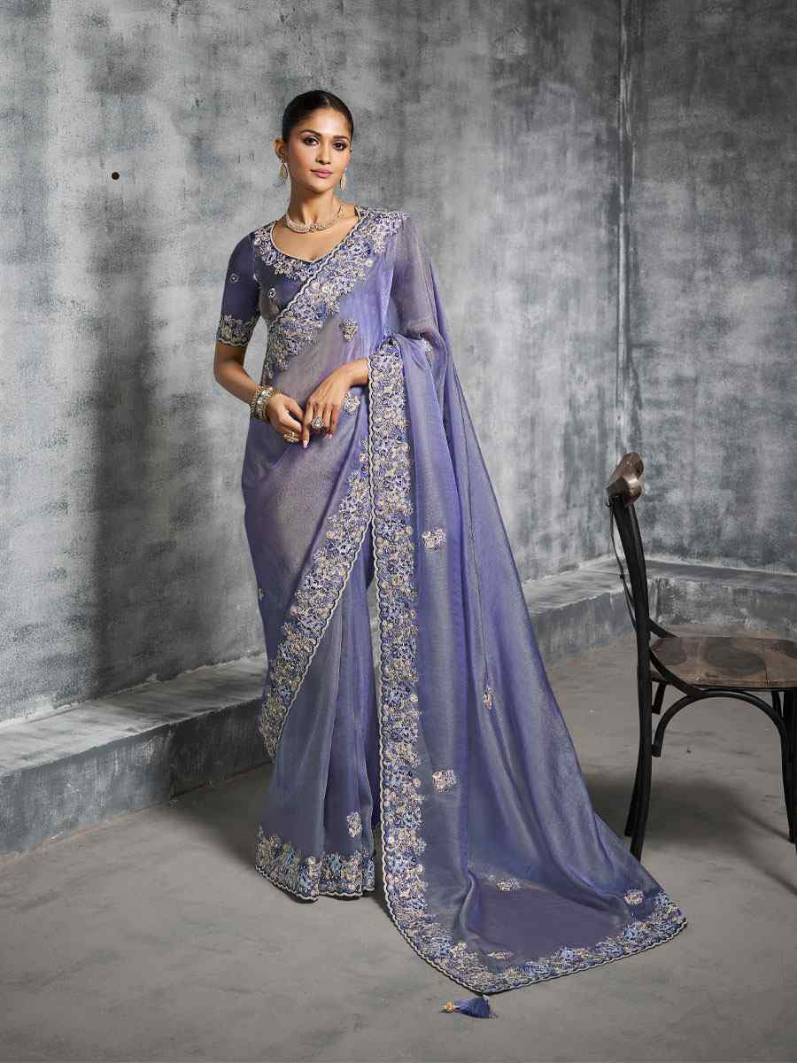 Pink Premium Tissue Silk Embroidery Traditional Casual Reception Festival Wedding Fancy Heavy Border Saree