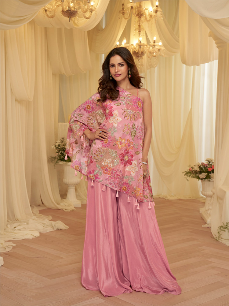 Image of Pink Premium Viscose Natural Crepe Printed Casual Party Wear Ready Kurti Bottom Women Wear