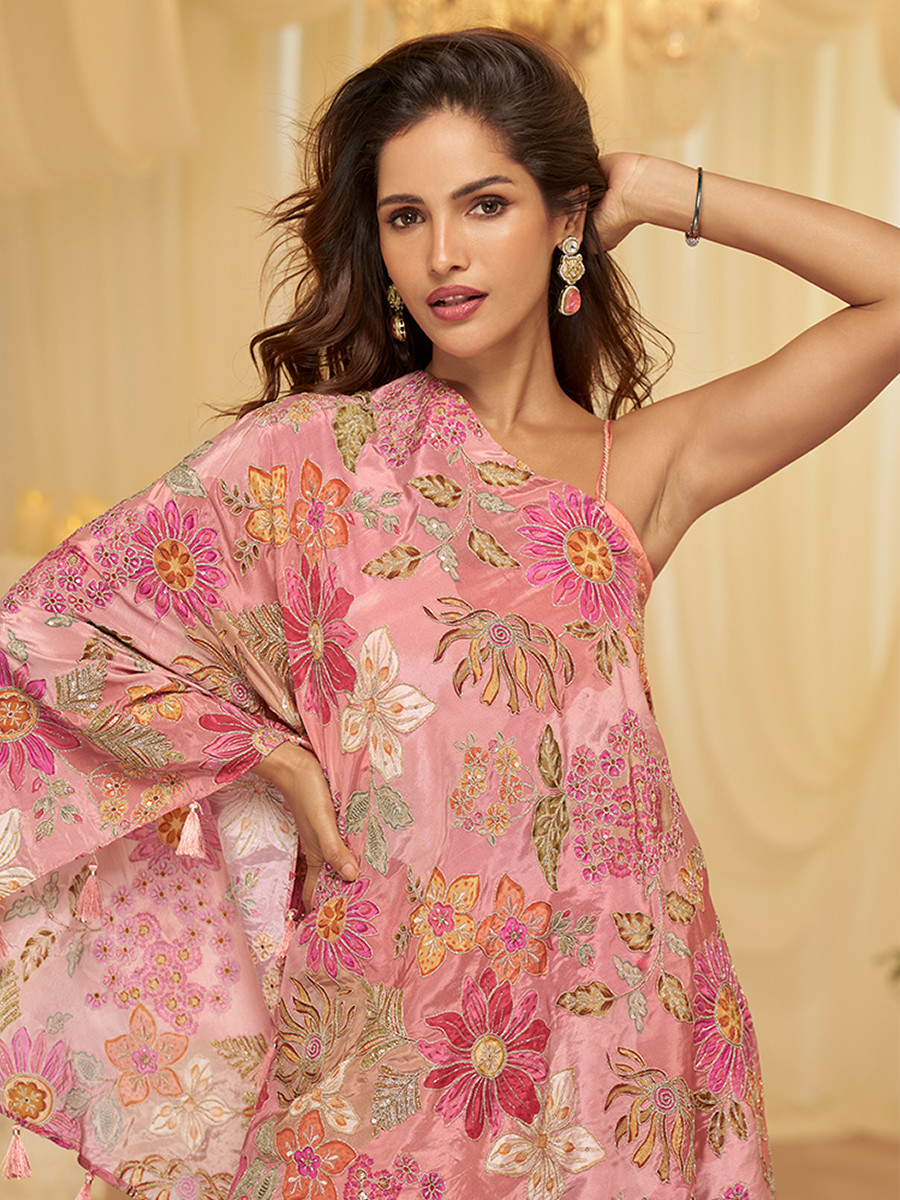 Pink Premium Viscose Natural Crepe Printed Casual Party Wear Ready Kurti Bottom Women Wear
