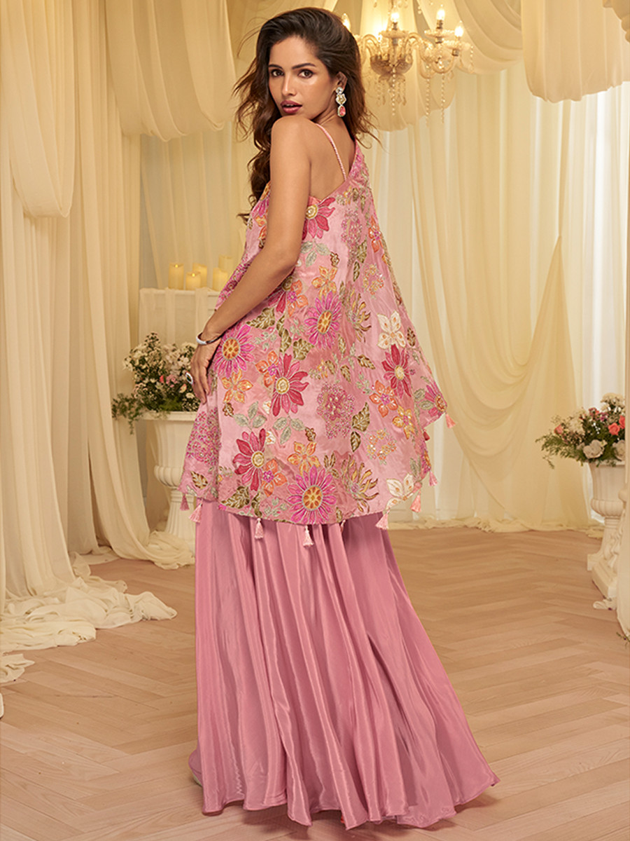 Pink Premium Viscose Natural Crepe Printed Casual Party Wear Ready Kurti Bottom Women Wear