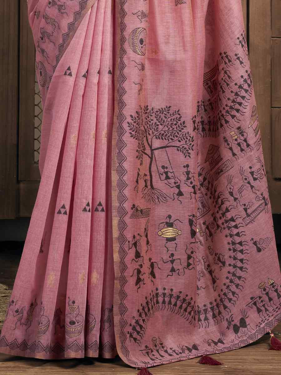 Pink Printed Casual Reception Festival Wedding Fancy Heavy Border Sarees