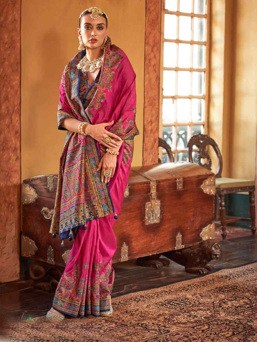 Pink Printed Festival Wedding Fancy Heavy Border Saree