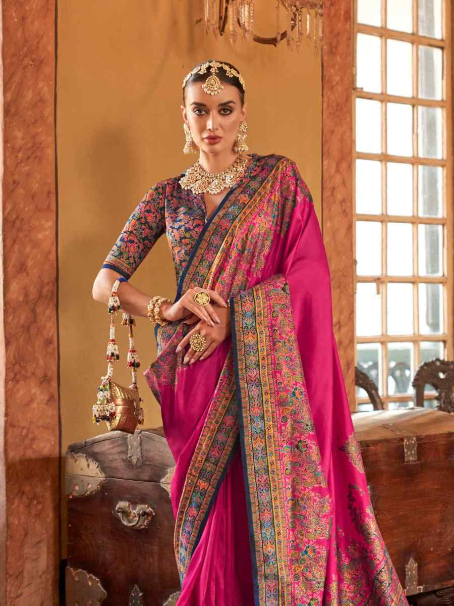 Pink Printed Festival Wedding Fancy Heavy Border Saree