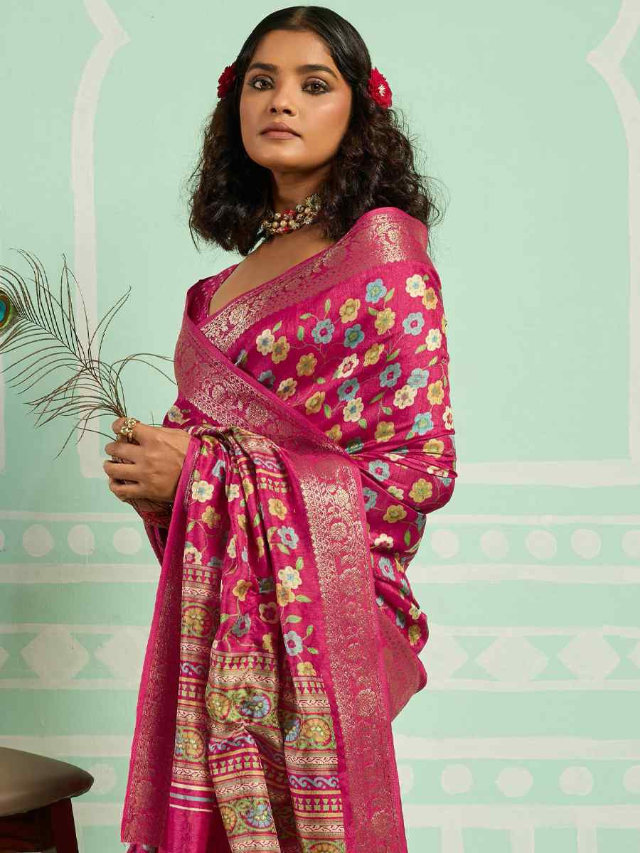 Pink Printed Handwoven Traditional Bridal Reception Festival Wedding Fancy Classic Style Sarees