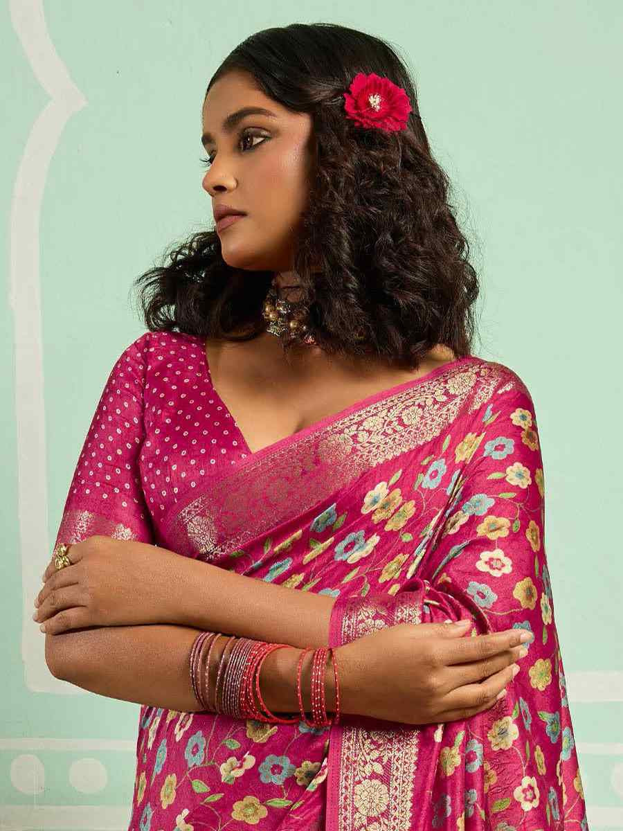 Pink Printed Handwoven Traditional Bridal Reception Festival Wedding Fancy Classic Style Sarees