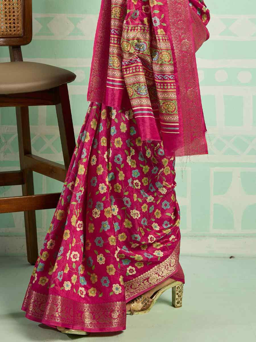 Pink Printed Handwoven Traditional Bridal Reception Festival Wedding Fancy Classic Style Sarees