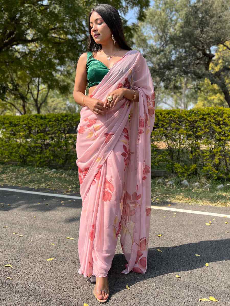 Pink Printed Party Festival Classic Style Saree