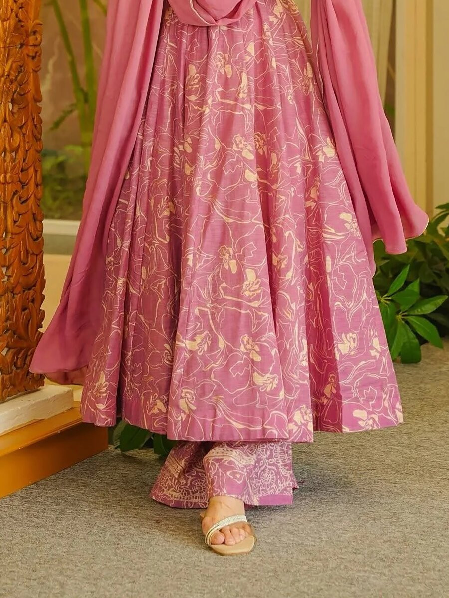 Pink Printed Wedding Party Festival Casual Ready Anarkali Palazzo Pant Salwar Kameez