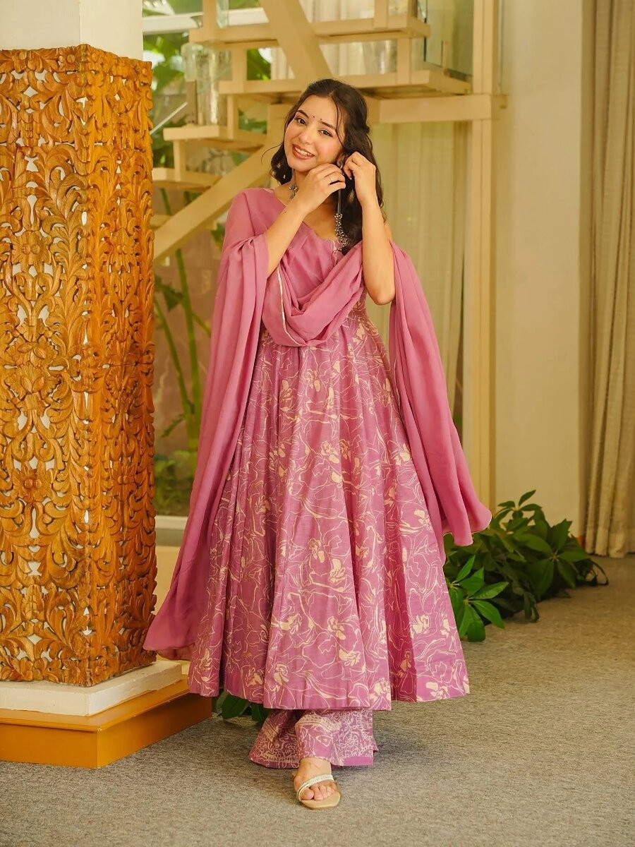 Pink Printed Wedding Party Festival Casual Ready Anarkali Palazzo Pant Salwar Kameez