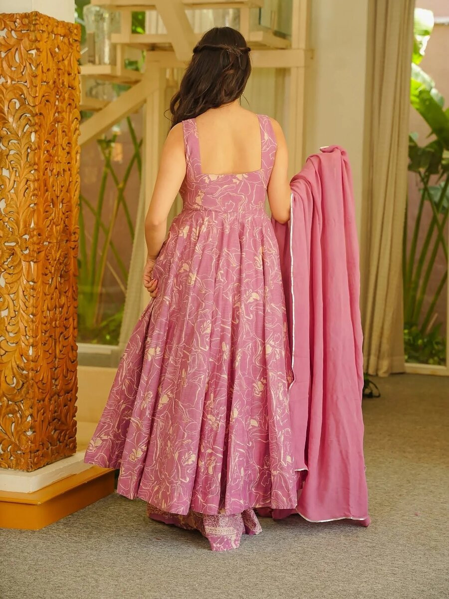 Pink Printed Wedding Party Festival Casual Ready Anarkali Palazzo Pant Salwar Kameez