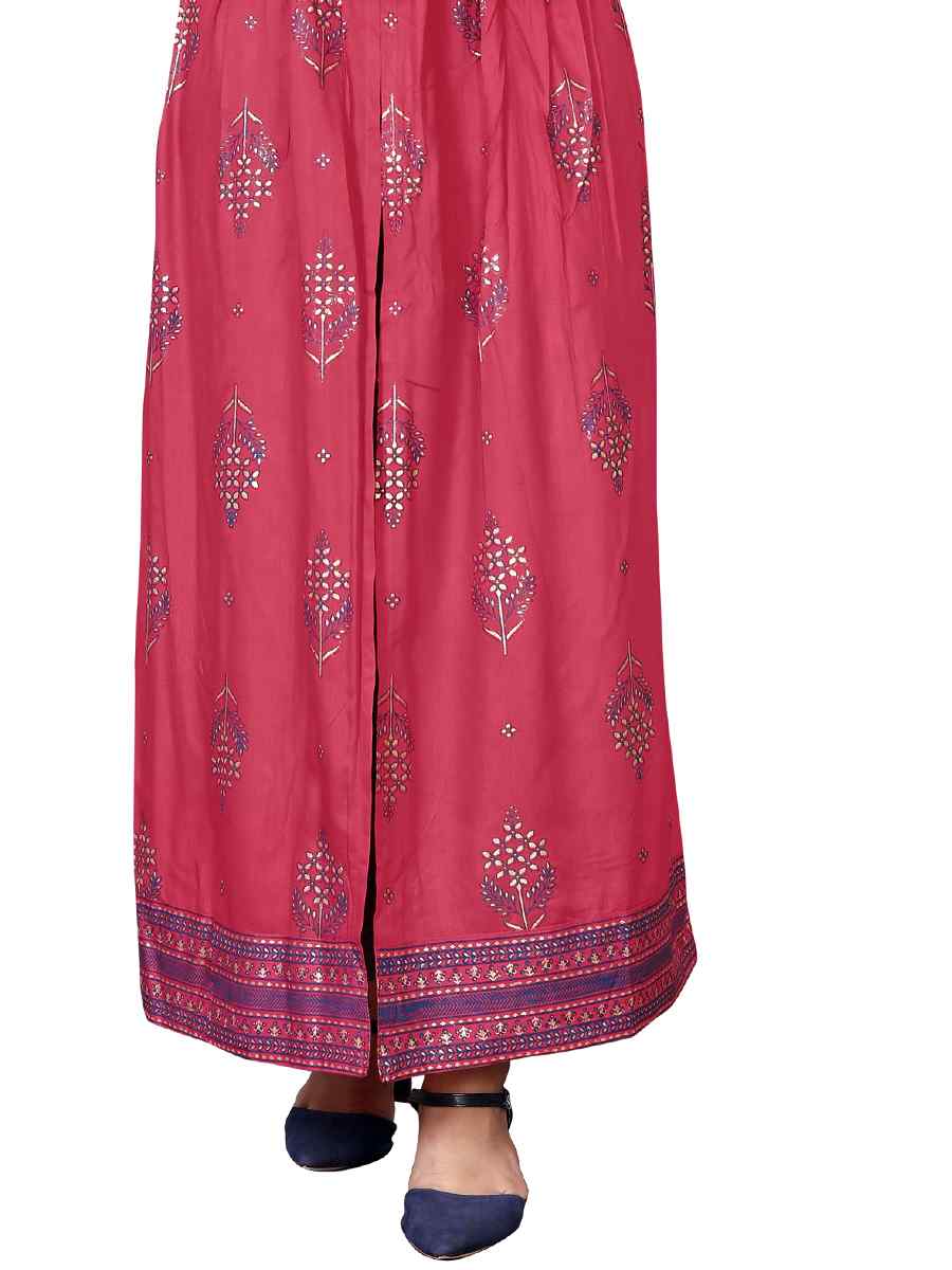 Pink Pure 14KG Rayon With A-Line Cut Printed Party Casual Gown