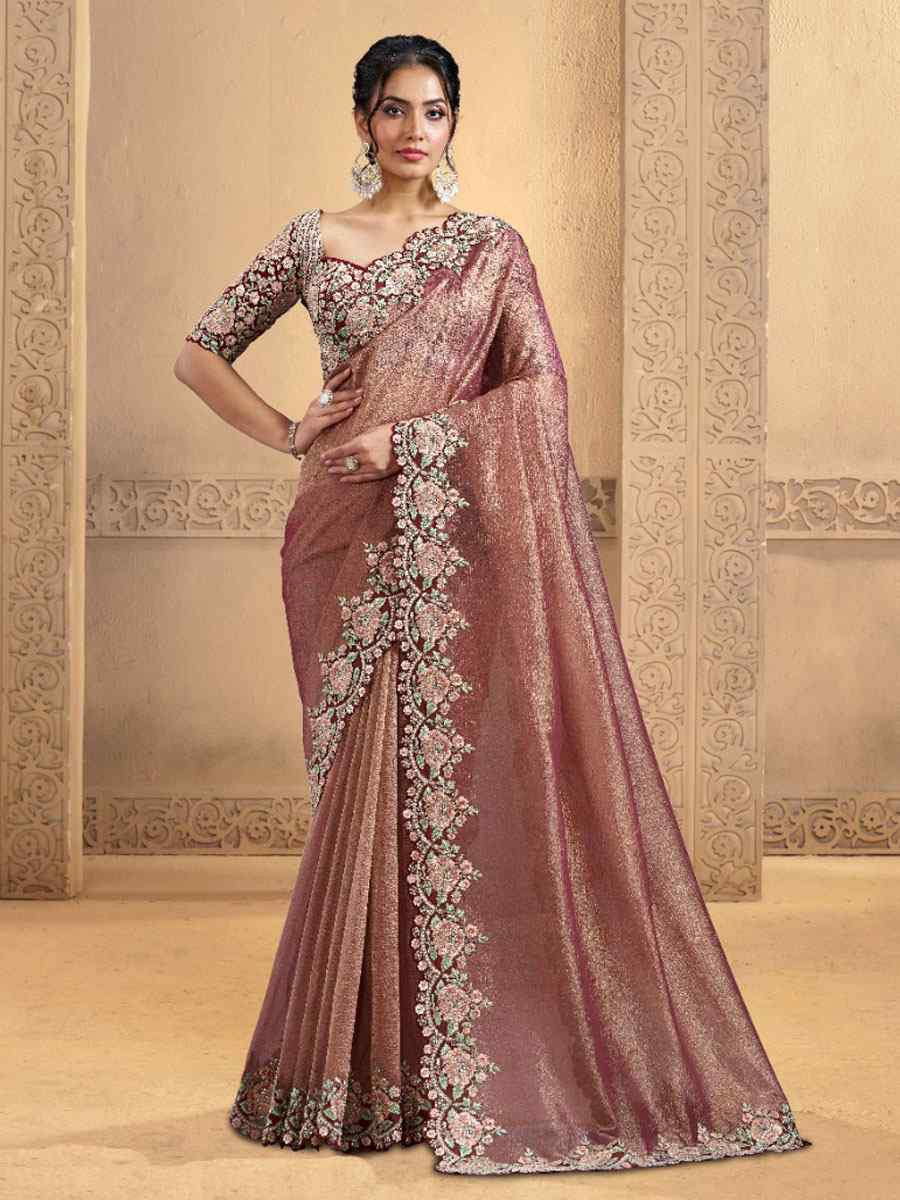 Pink Pure Banarasi Crush Embroidery Bridal Reception Party Festival Wedding Fancy Heavy Border Sarees