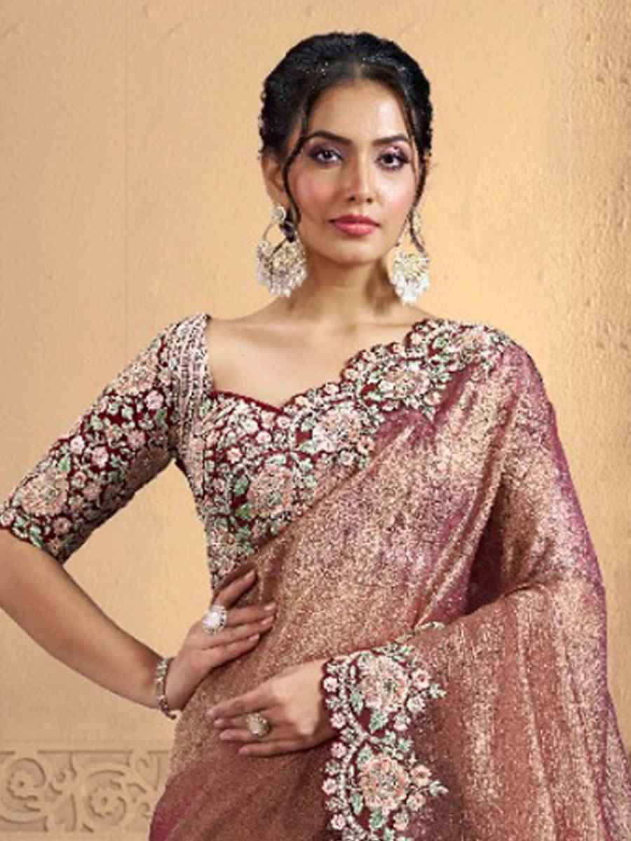 Pink Pure Banarasi Crush Embroidery Bridal Reception Party Festival Wedding Fancy Heavy Border Sarees