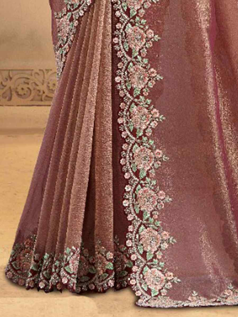 Pink Pure Banarasi Crush Embroidery Bridal Reception Party Festival Wedding Fancy Heavy Border Sarees