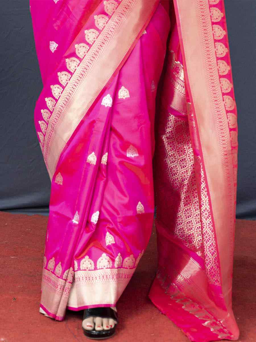 Pink Pure Banarasi Silk Handwoven Wedding Festival Heavy Border Saree