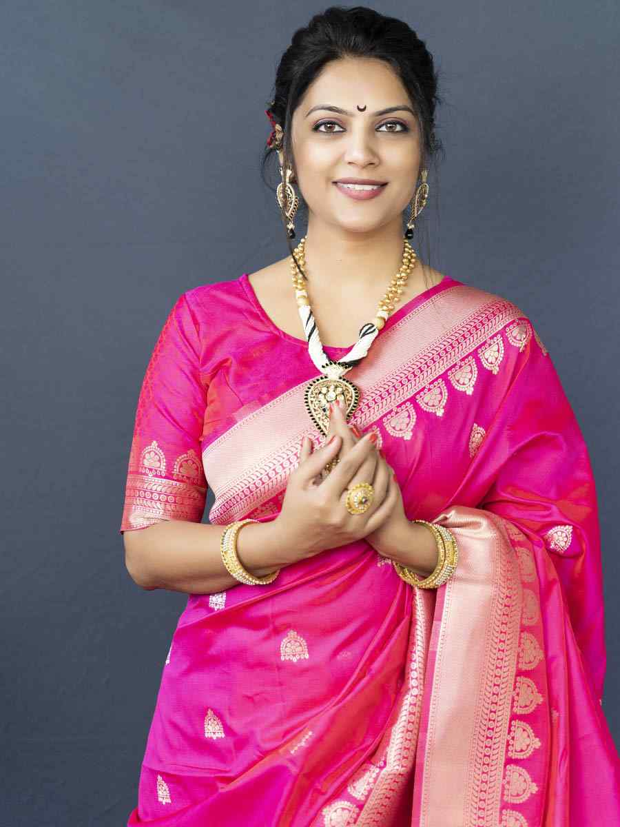 Pink Pure Banarasi Silk Handwoven Wedding Festival Heavy Border Saree