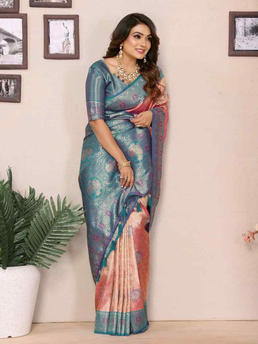 Pink Pure Banarasi Tissue Silk Handwoven Festival Wedding Fancy Heavy Border Saree