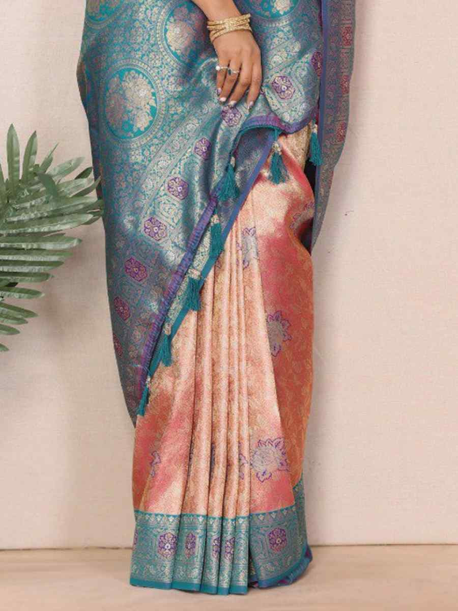 Pink Pure Banarasi Tissue Silk Handwoven Festival Wedding Fancy Heavy Border Saree