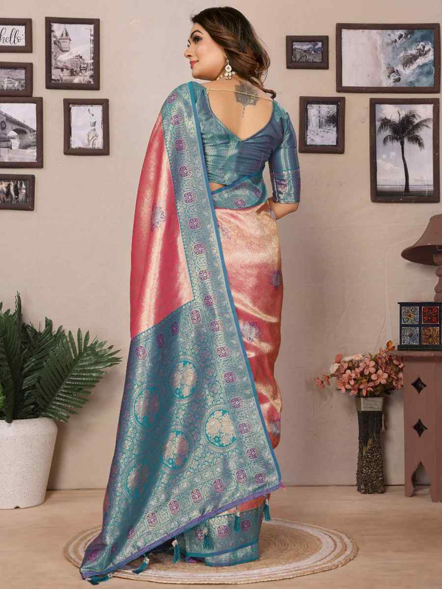 Pink Pure Banarasi Tissue Silk Handwoven Festival Wedding Fancy Heavy Border Saree