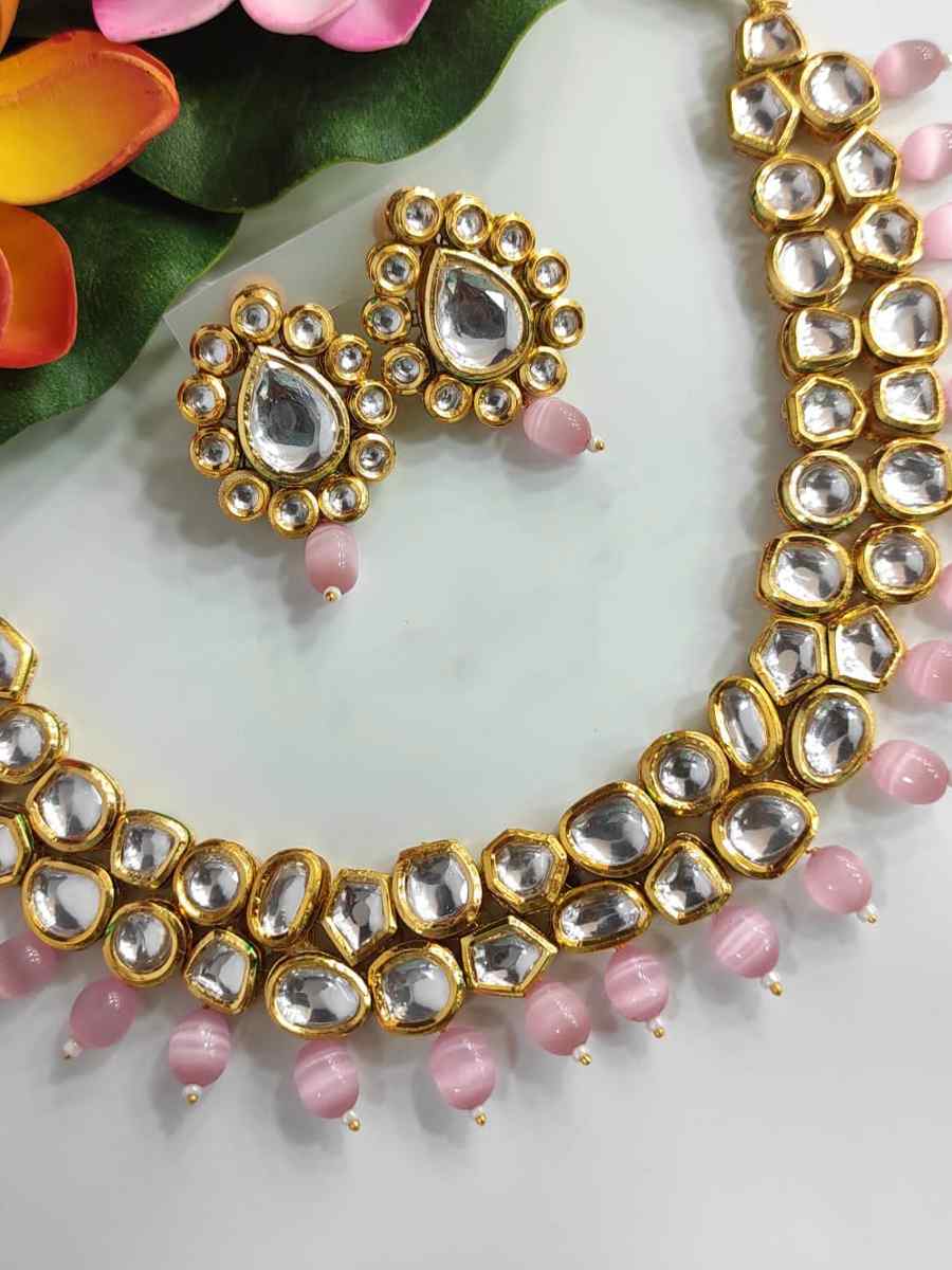 Pink Pure Brass Festival Wear Kundan Necklace