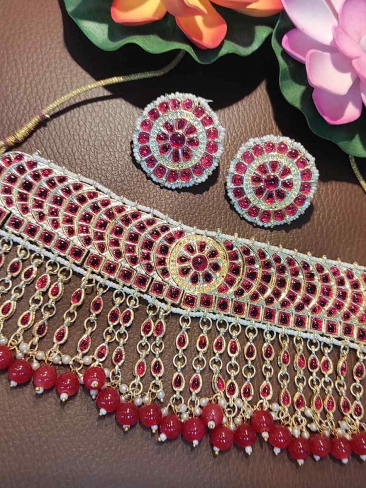 Pink Pure Brass Festival Wear Kundan Necklace