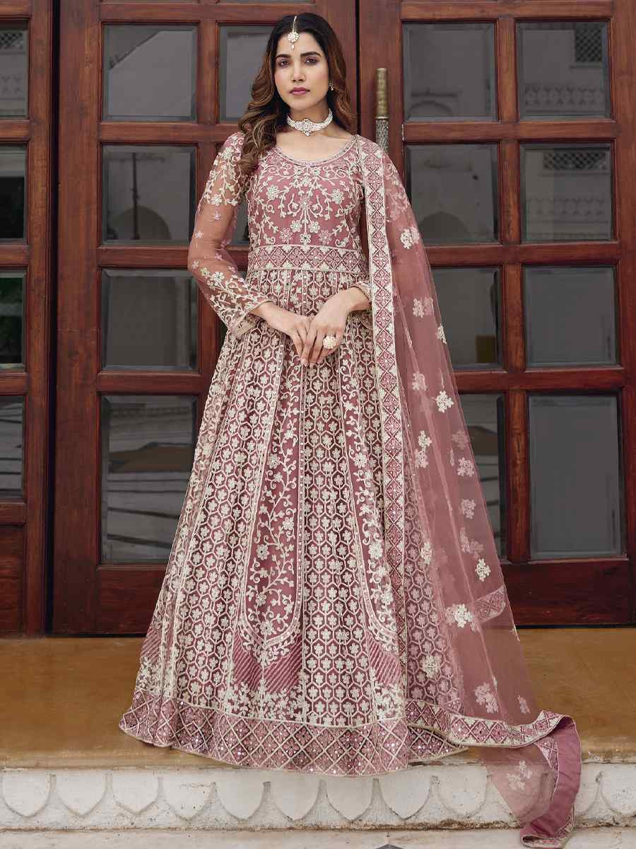 Pink Pure Butterfly Nett Embroidered Festival Casual Wedding Gown Women Wear