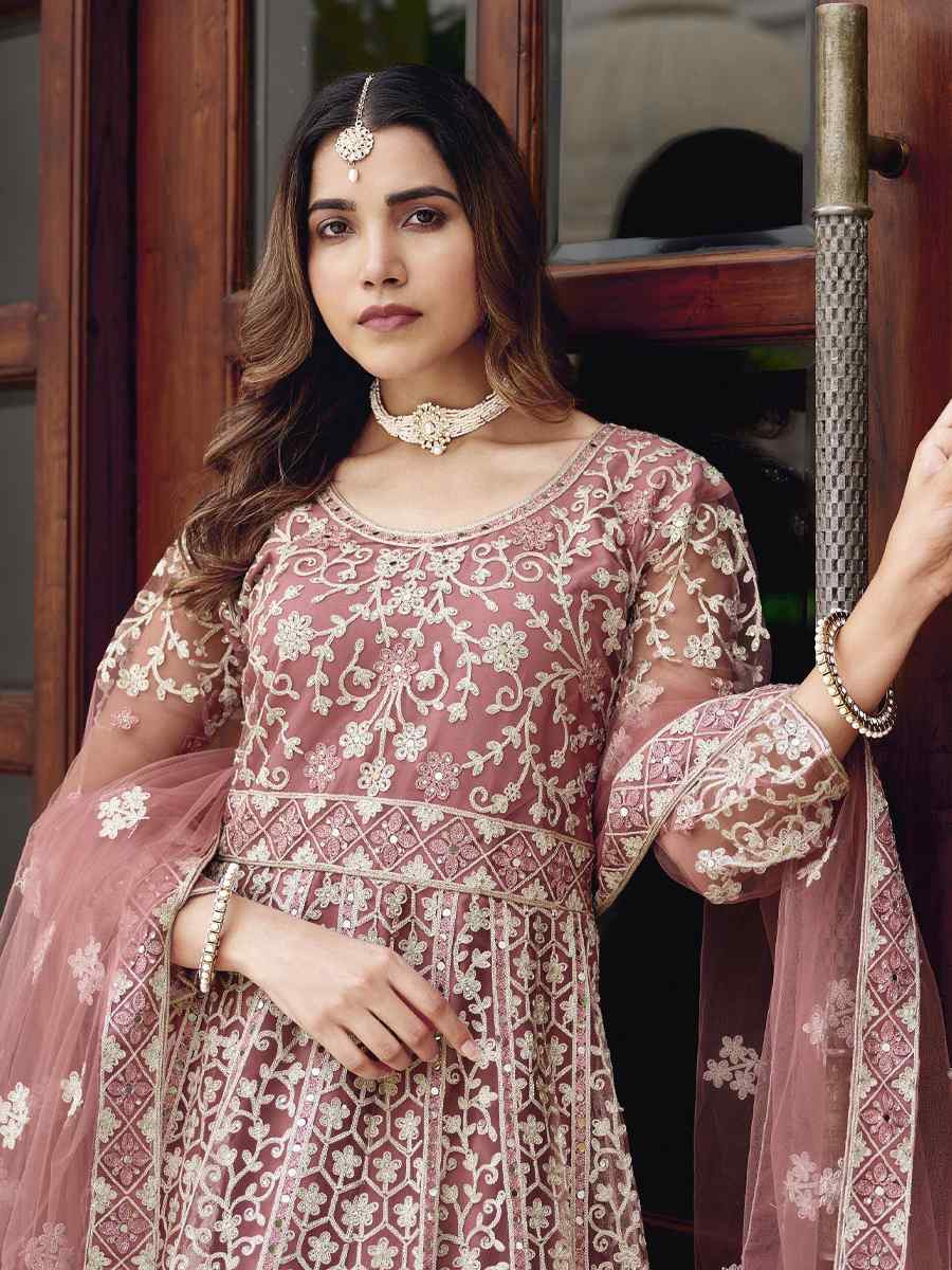 Pink Pure Butterfly Nett Embroidered Festival Casual Wedding Gown Women Wear