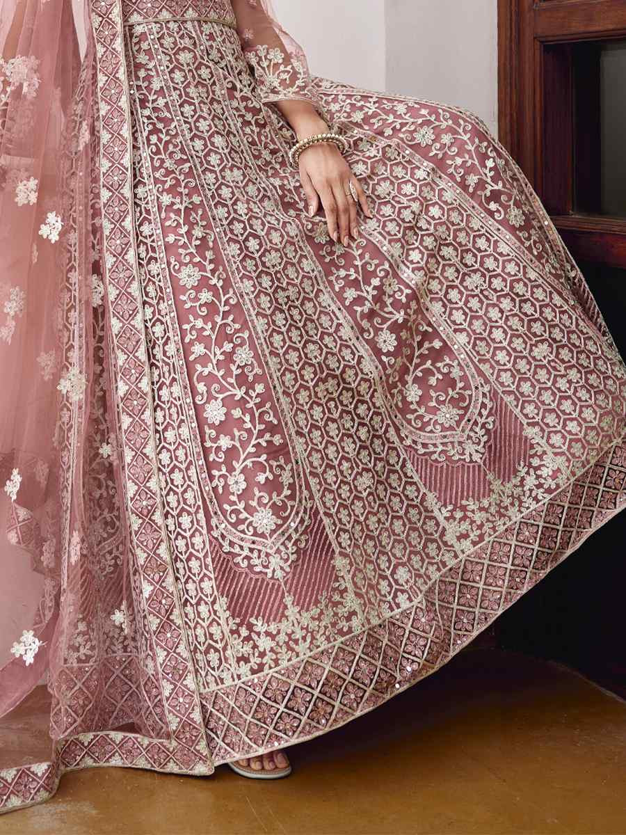 Pink Pure Butterfly Nett Embroidered Festival Casual Wedding Gown Women Wear