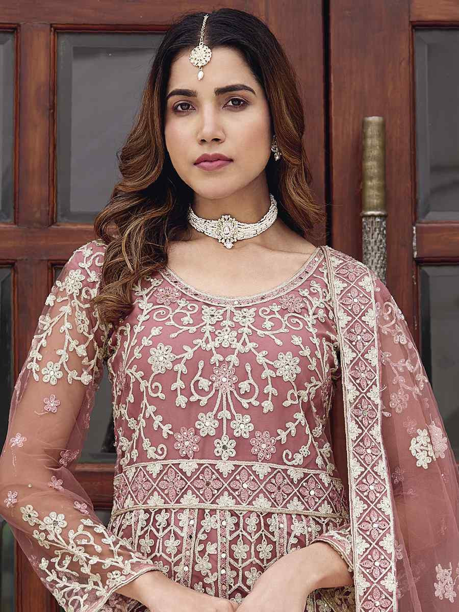 Pink Pure Butterfly Nett Embroidered Festival Casual Wedding Gown Women Wear