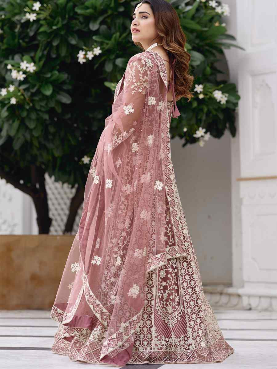 Pink Pure Butterfly Nett Embroidered Festival Casual Wedding Gown Women Wear