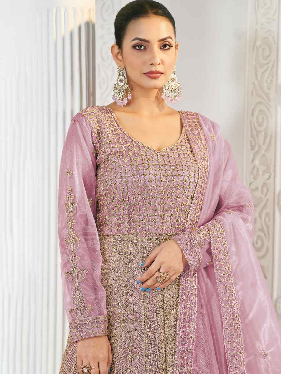 Pink Pure Butterfly twill Net Embroidered Festival Casual Anarkali Salwar Kameez