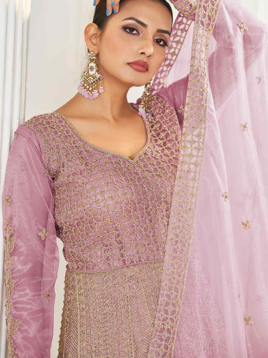 Pink Pure Butterfly twill Net Embroidered Festival Casual Anarkali Salwar Kameez