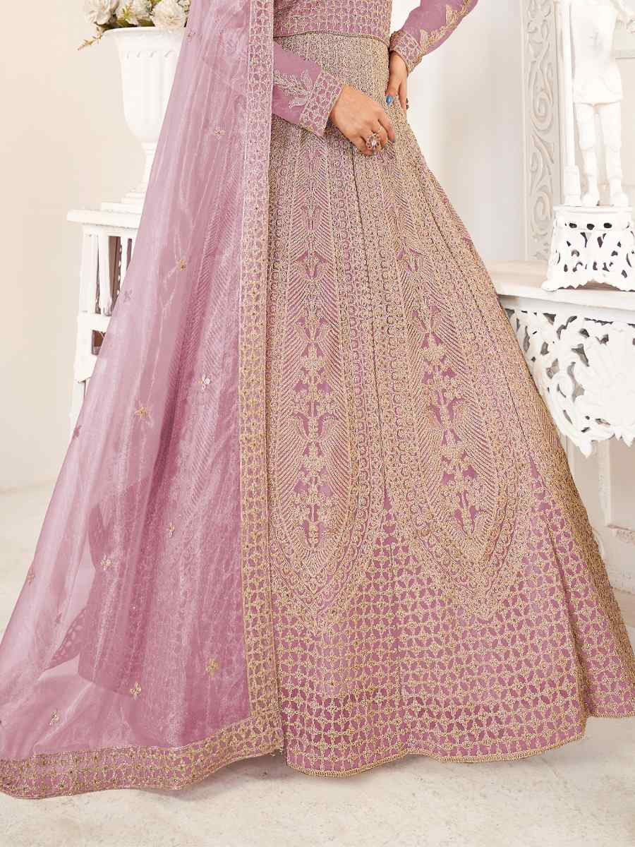 Pink Pure Butterfly twill Net Embroidered Festival Casual Anarkali Salwar Kameez