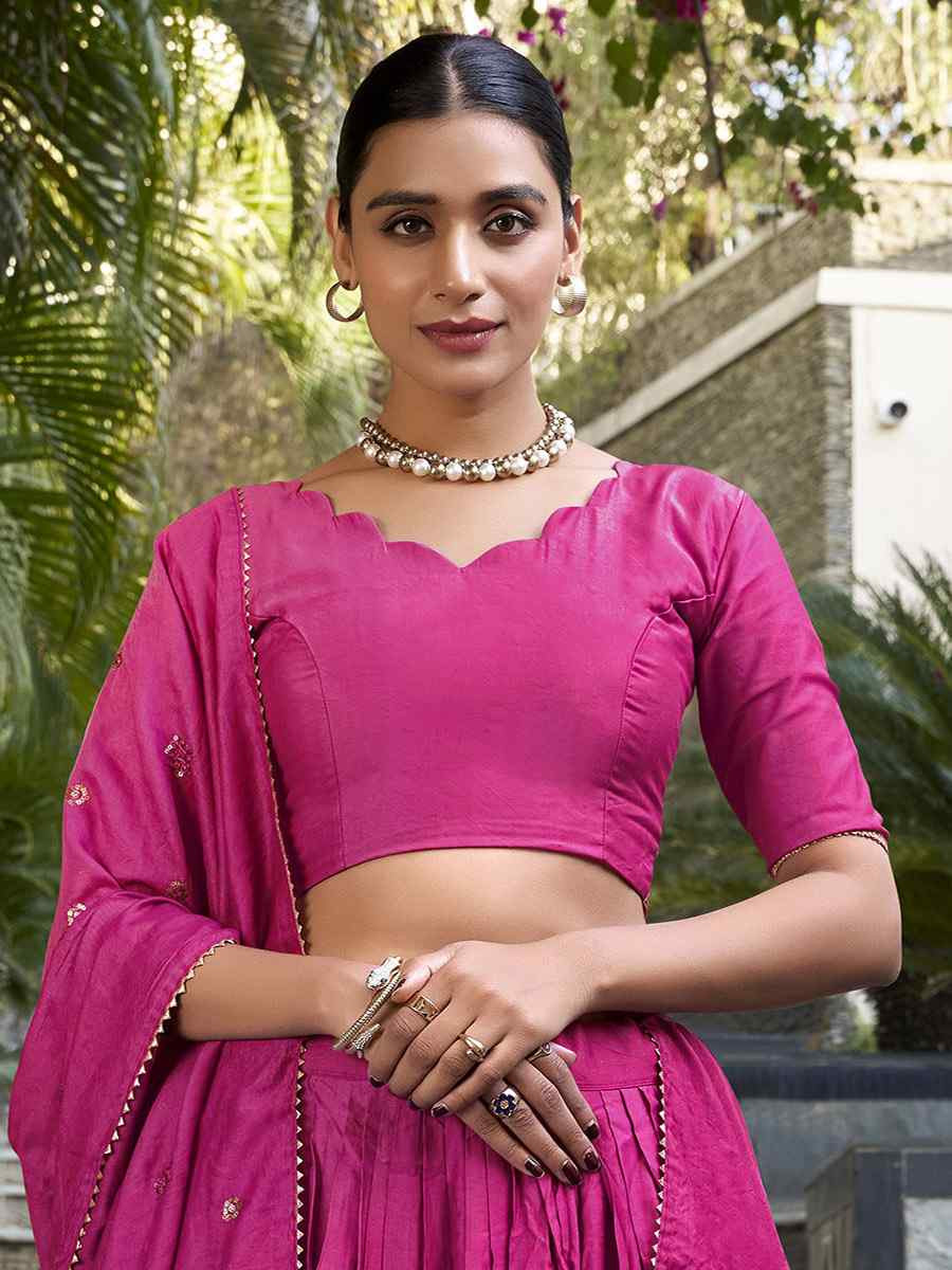 Pink Pure Chanderi Embroidery Wedding Reception Festival Heavy Border Lehenga Choli