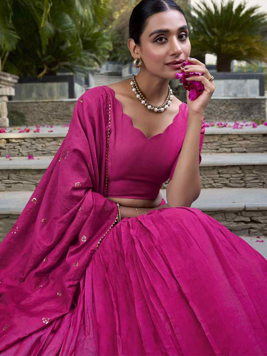 Pink Pure Chanderi Embroidery Wedding Reception Festival Heavy Border Lehenga Choli