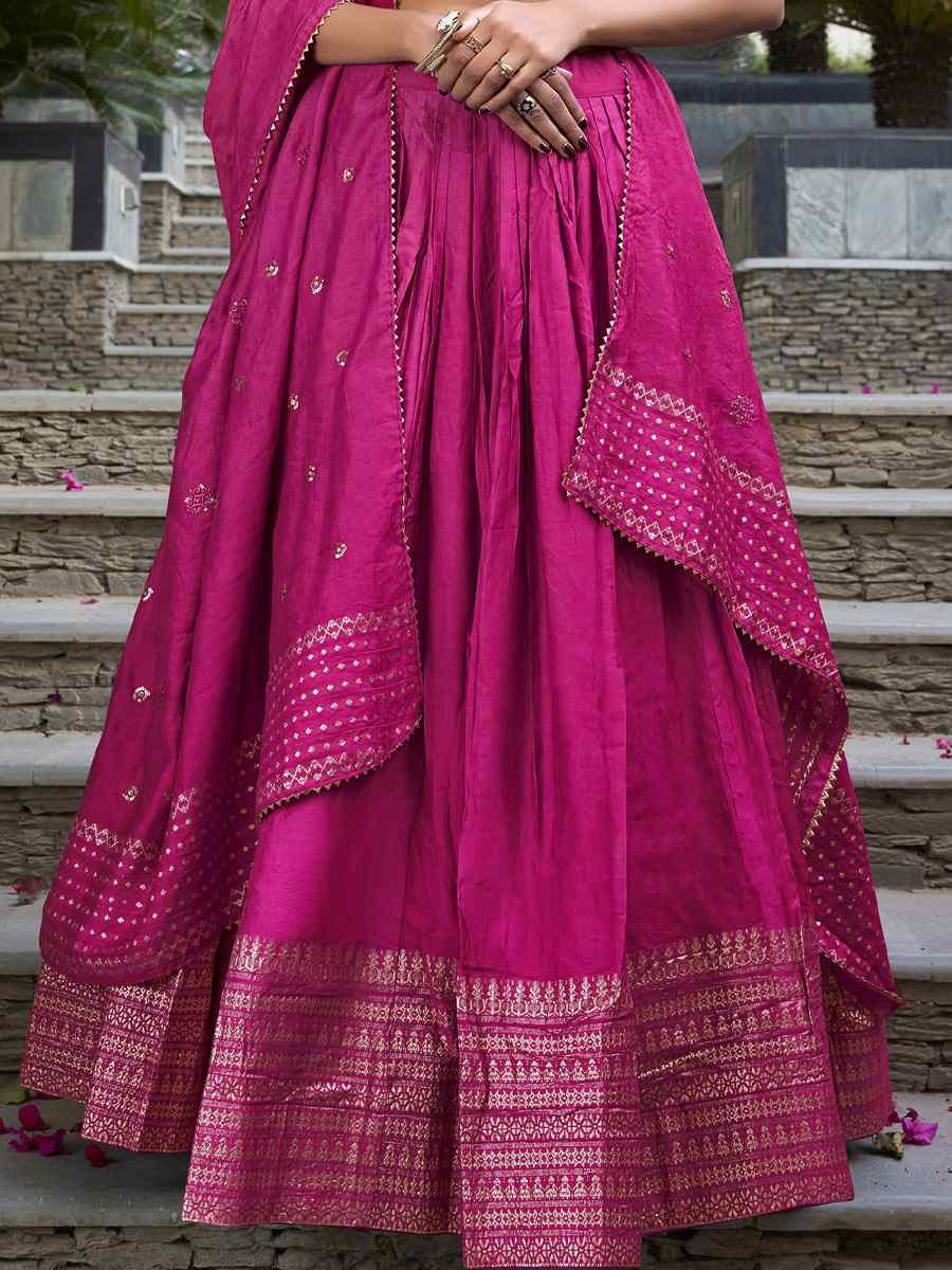 Pink Pure Chanderi Embroidery Wedding Reception Festival Heavy Border Lehenga Choli
