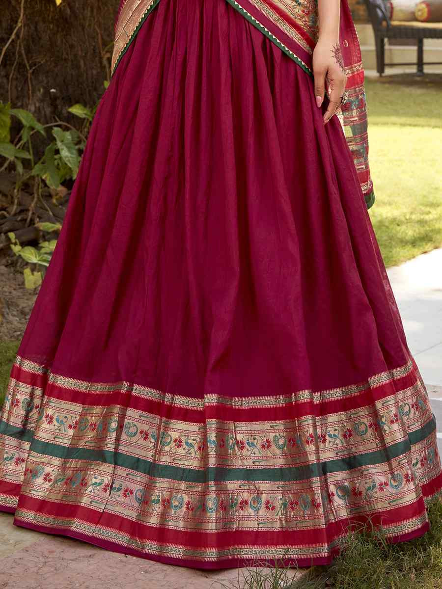 Pink Pure Chanderi Zari Handwoven Wedding Reception Festival Heavy Border Lehenga Choli