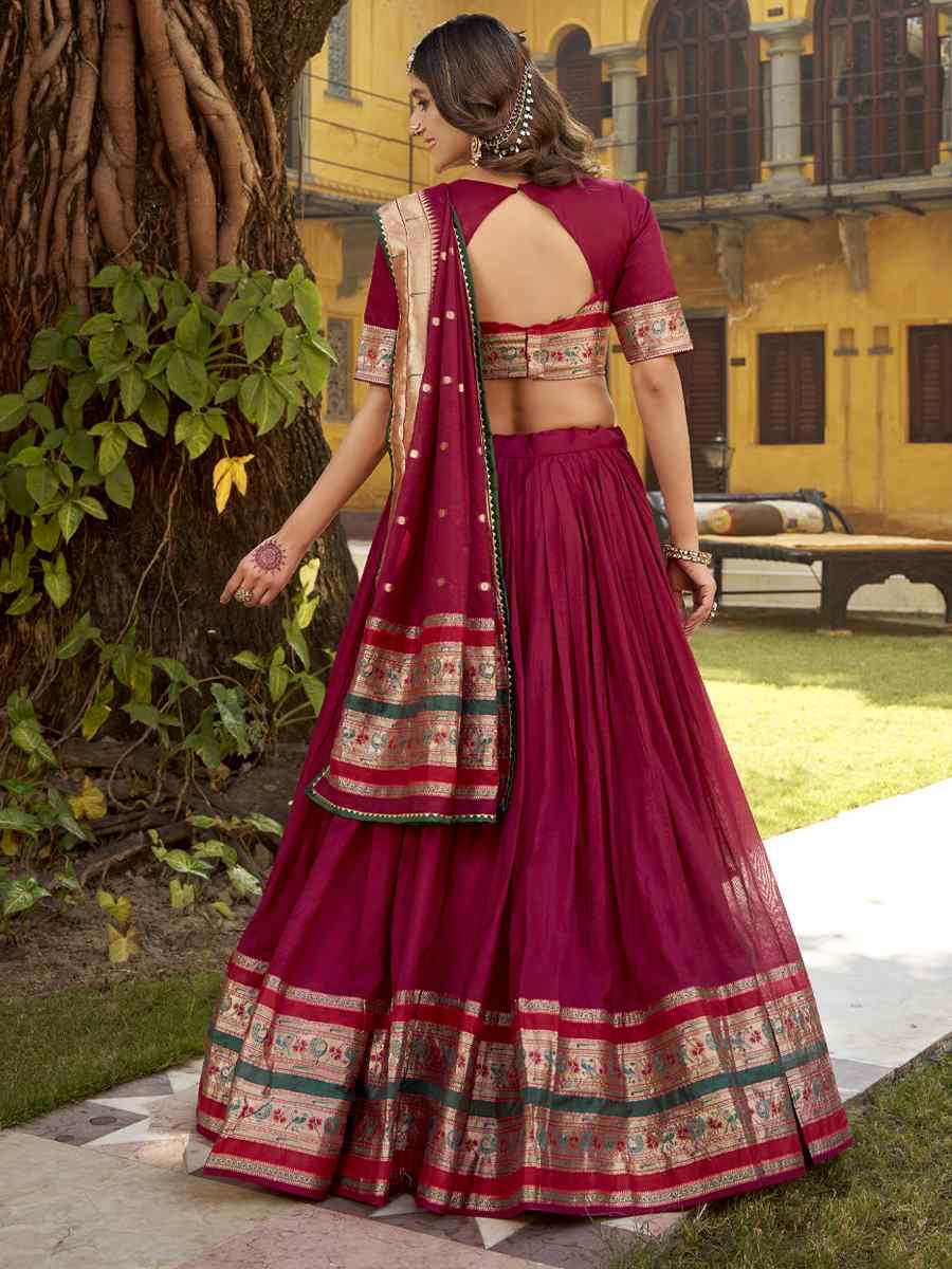 Pink Pure Chanderi Zari Handwoven Wedding Reception Festival Heavy Border Lehenga Choli