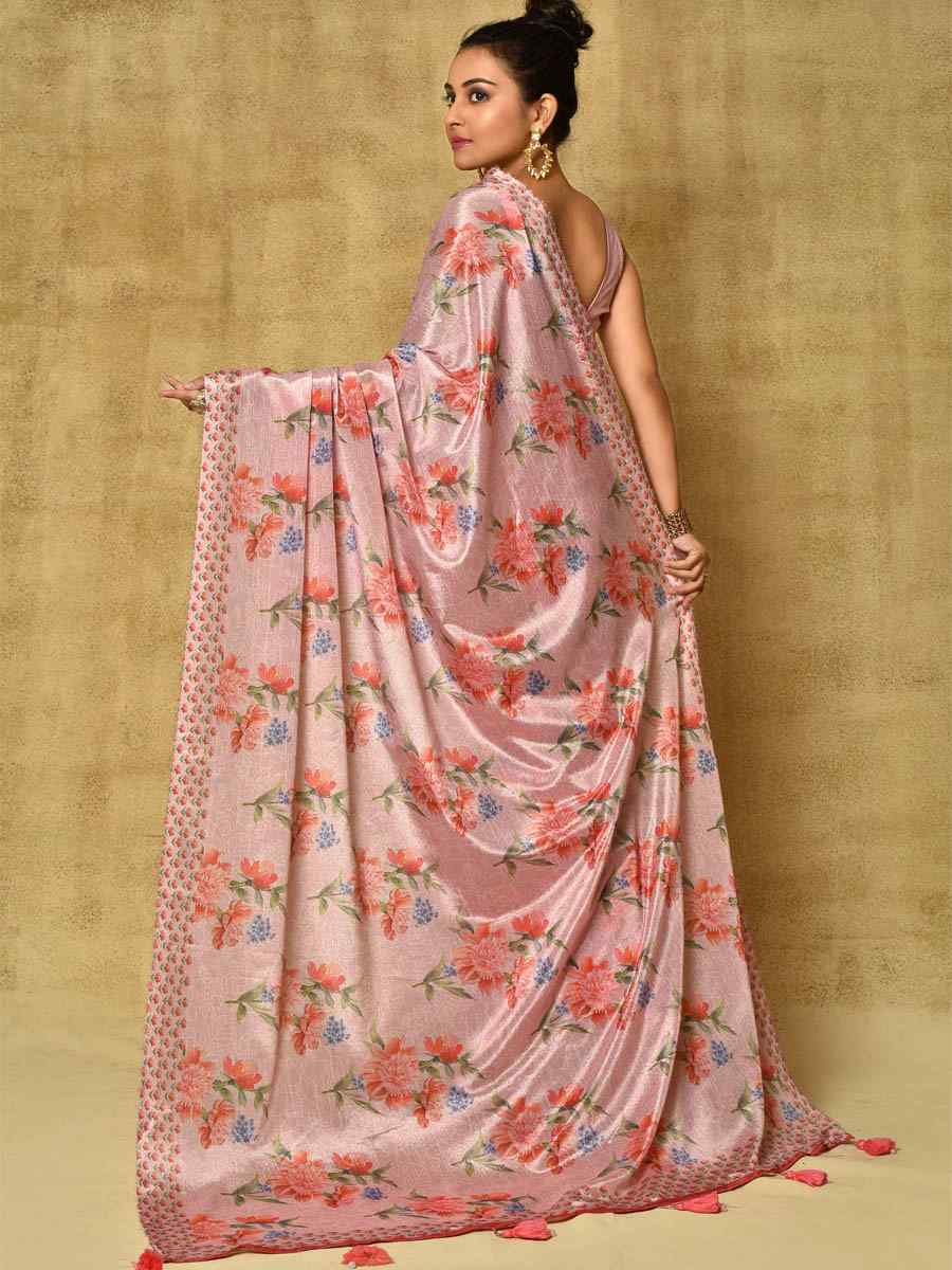 Pink Pure Chinon Printed Party Festival Contemporary Saree